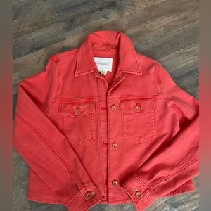 A by Anthropologie Marilee Trucker Jacket Sz S Crop Orange